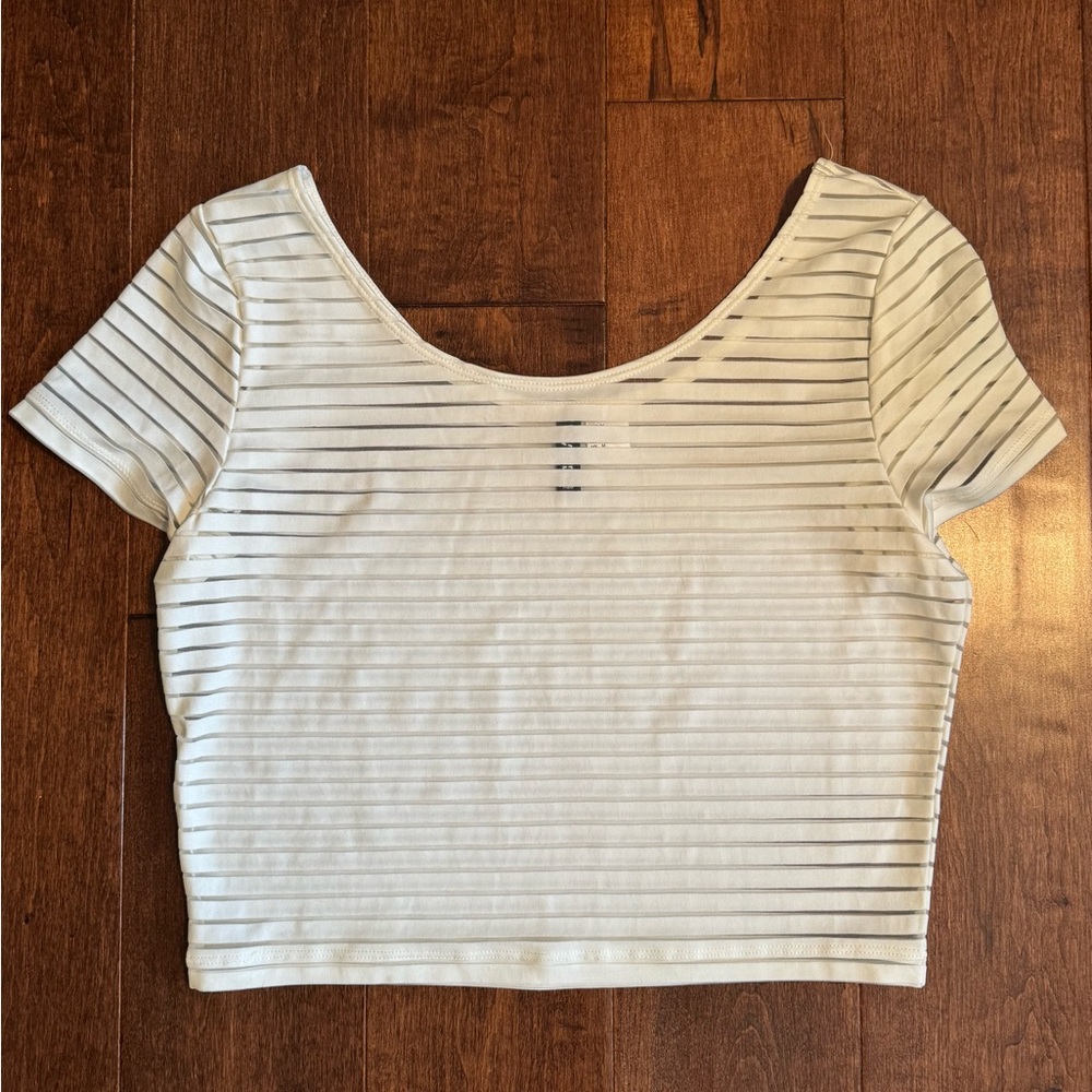 H&M White and Black Striped Crop Top